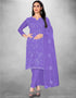 Trendy Designer Party Wear Salwar Suit Voilet Organza Pant Straight Front View